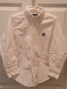 Chaps Boys White Long Sleeve Button Up Shirt with Logo on Chest - Size 5